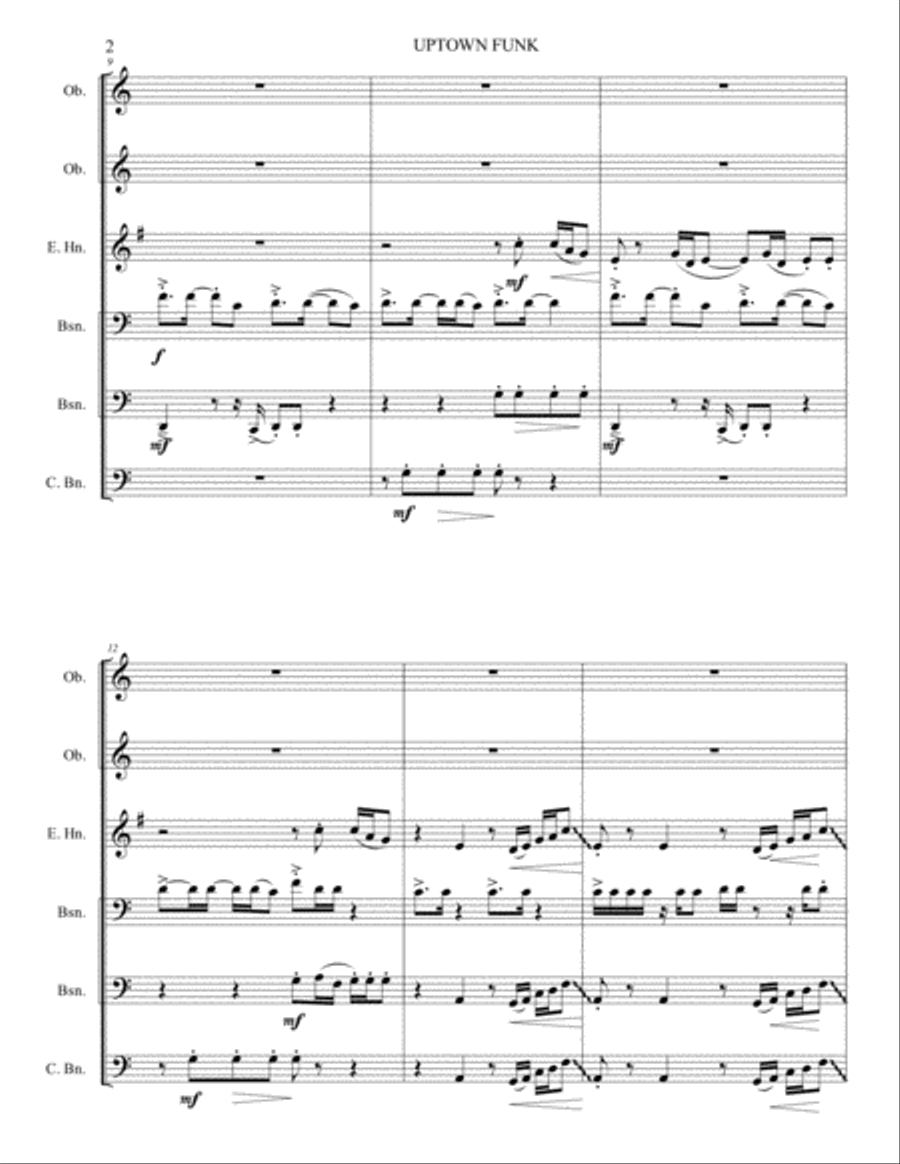 Uptown Funk Woodwind Ensemble scores gallery preview page 2