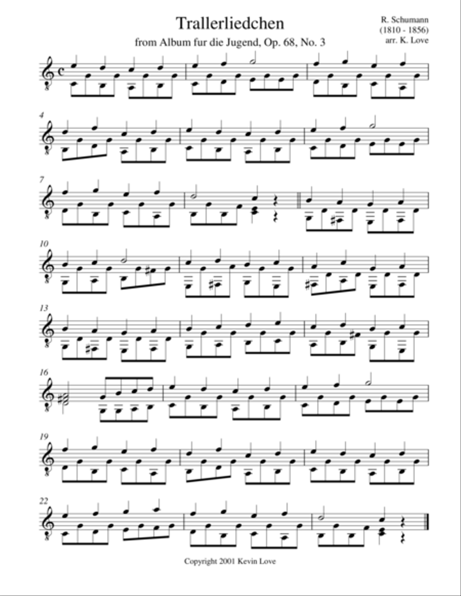 Trallerliedchen, Op. 68, No. 3 Classical Guitar scores gallery preview page 1