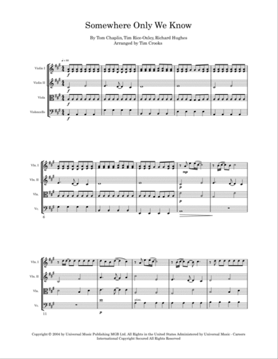 Somewhere Only We Know String Quartet scores gallery preview page 2