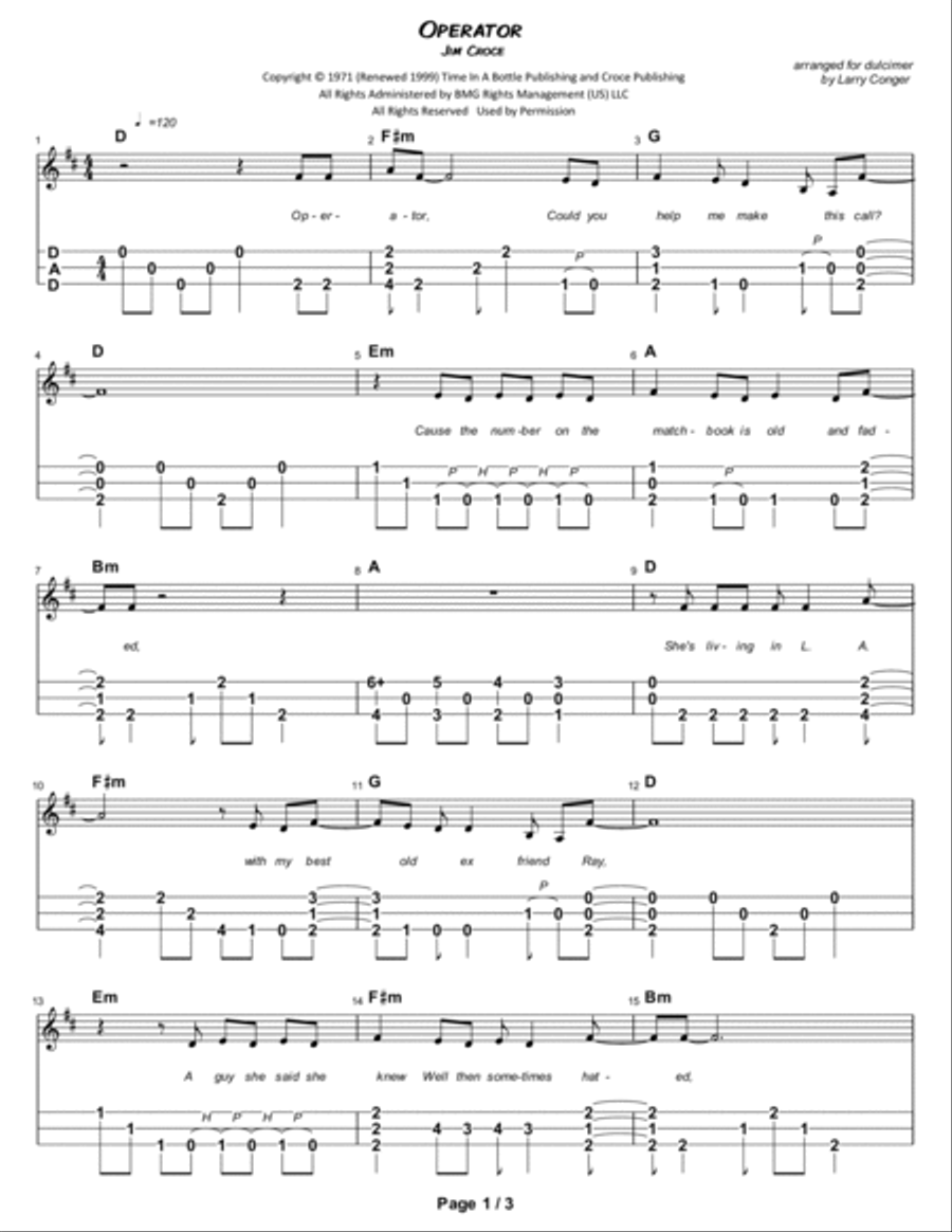 Operator (that's Not The Way It Feels) Dulcimer scores gallery preview page 2