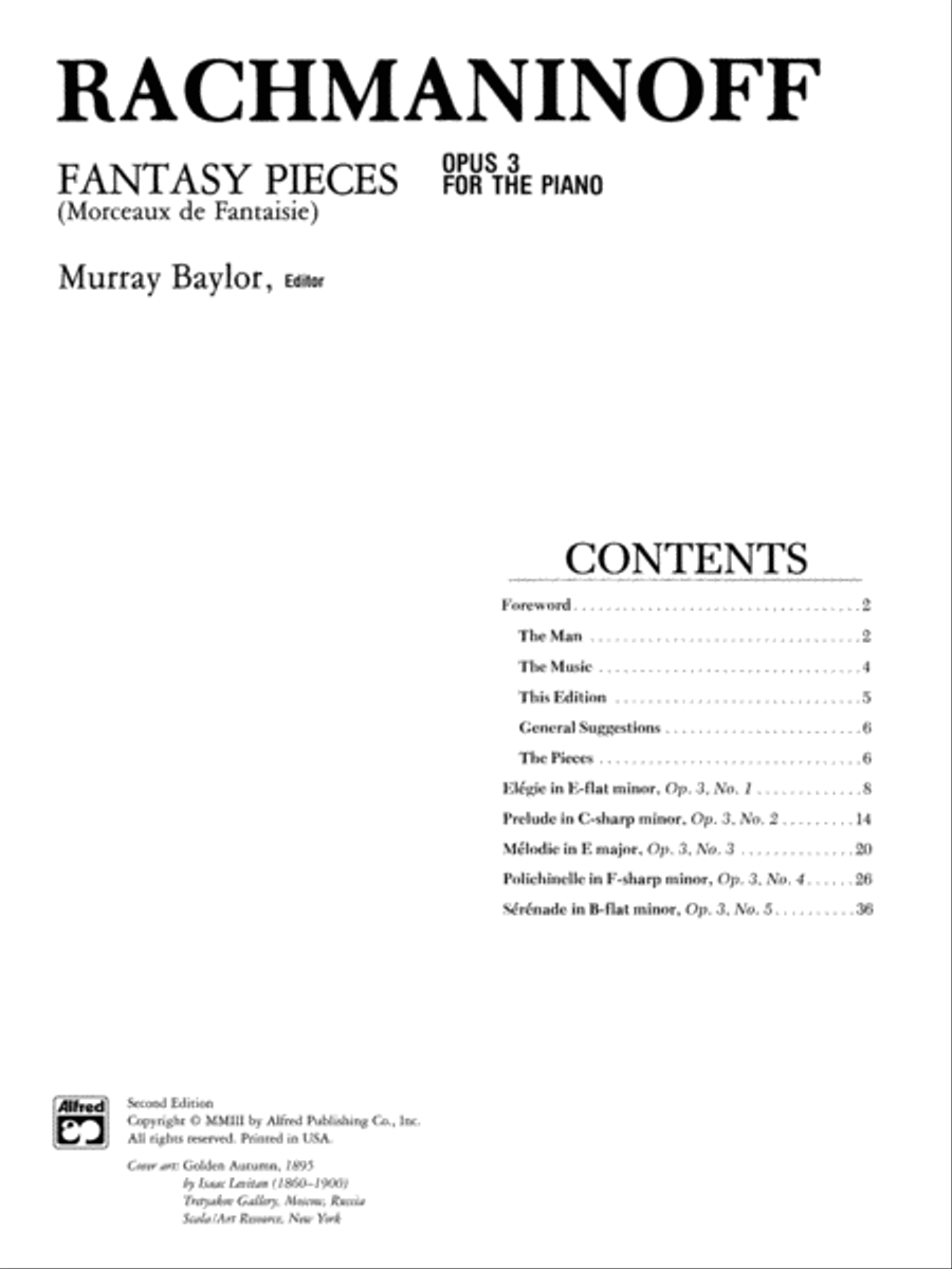 Rachmaninoff -- Fantasy Pieces, Op. 3 Piano Solo scores gallery preview page 2