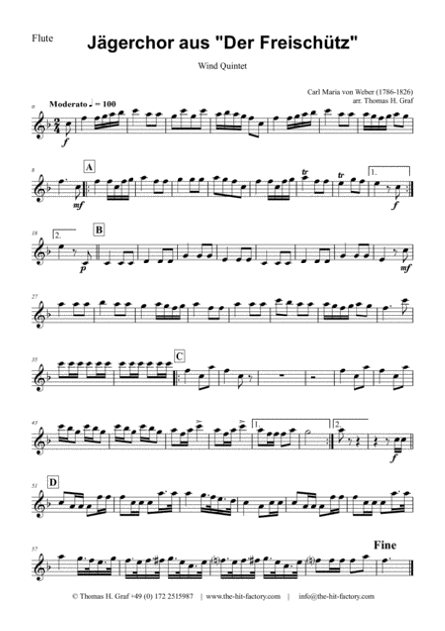 Jaegerchor - Der Freischuetz C.M.Weber - Wind Quintet Woodwind Quintet scores gallery preview page 3