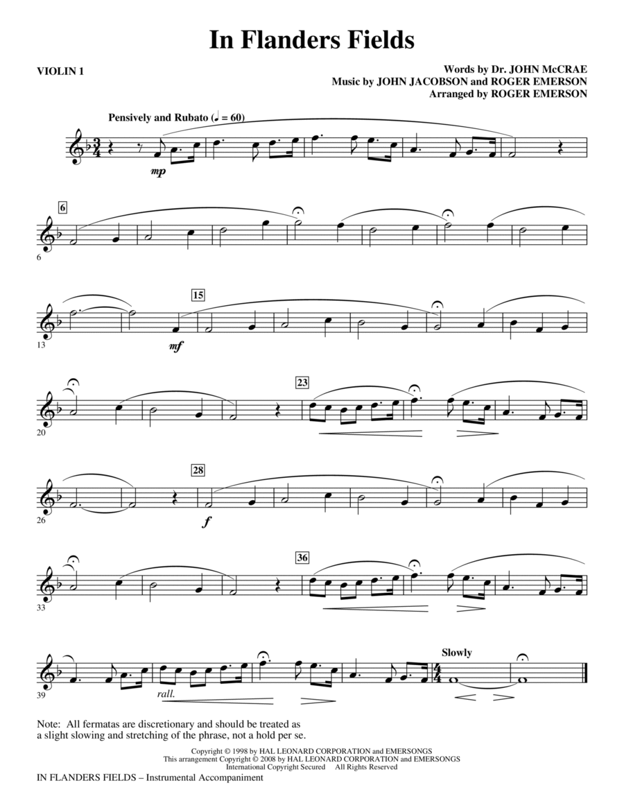 In Flanders Fields - Violin 1 Choir scores gallery preview page 1