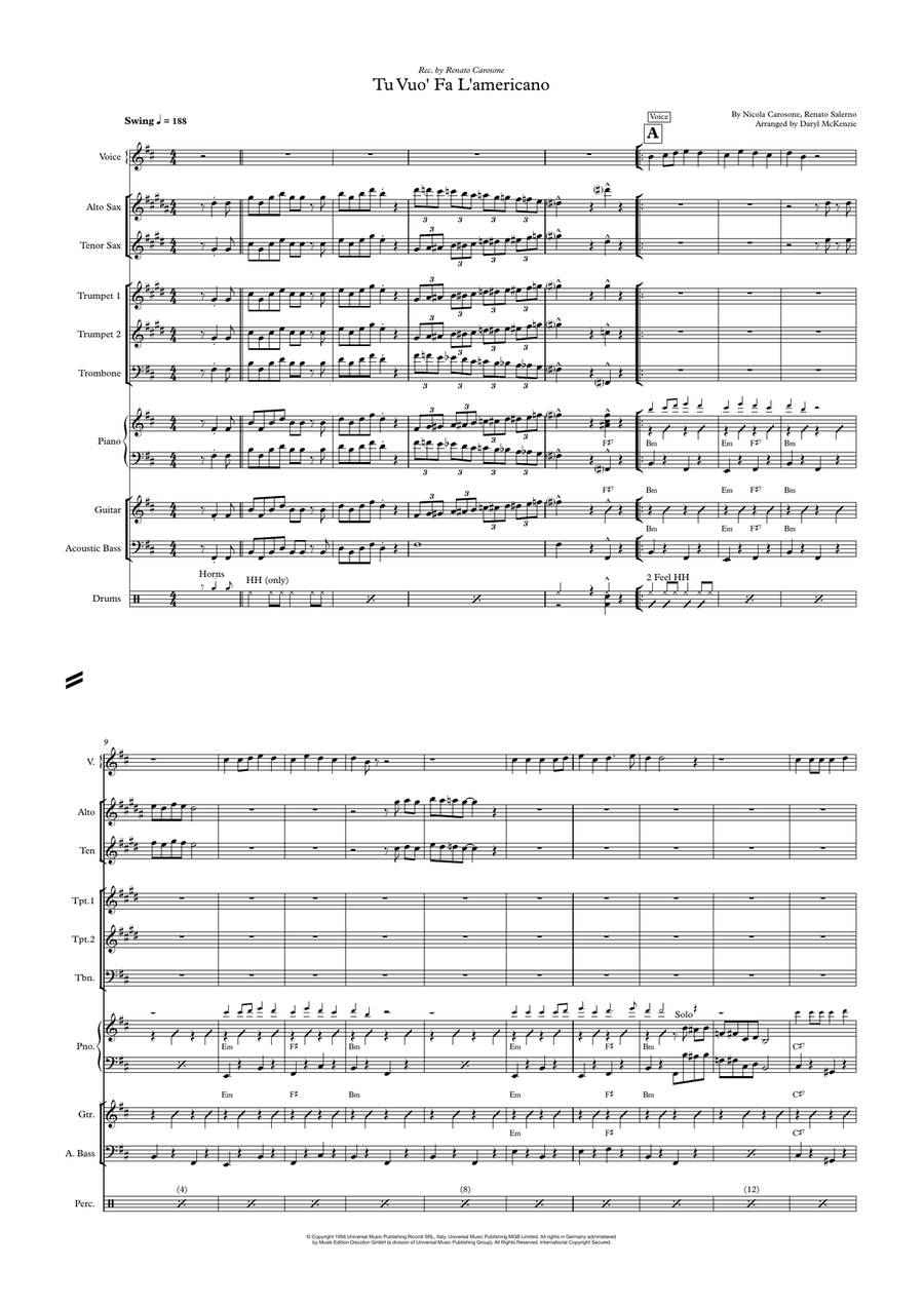 Tu Vuo Fa L'americano Large Ensemble scores gallery preview page 1
