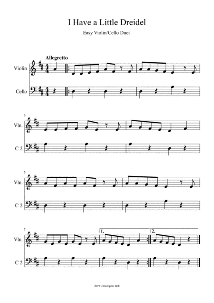 I Have a Little Dreidel - Easy Violin/Cello Duet String Duet scores gallery preview page 2