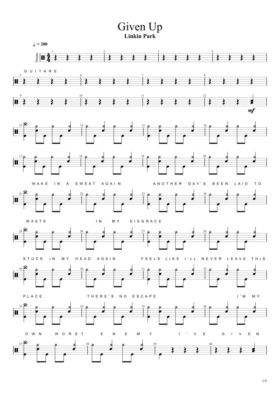 Given Up Drum Set scores gallery preview page 1
