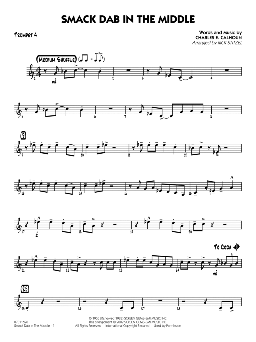 Smack Dab In The Middle - Trumpet 4 Jazz Ensemble scores gallery preview page 1