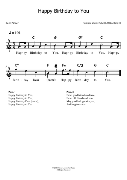 Happy Birthday to You (LEAD SHEET) [Patty Hill, Mildred Jane Hill] image number null