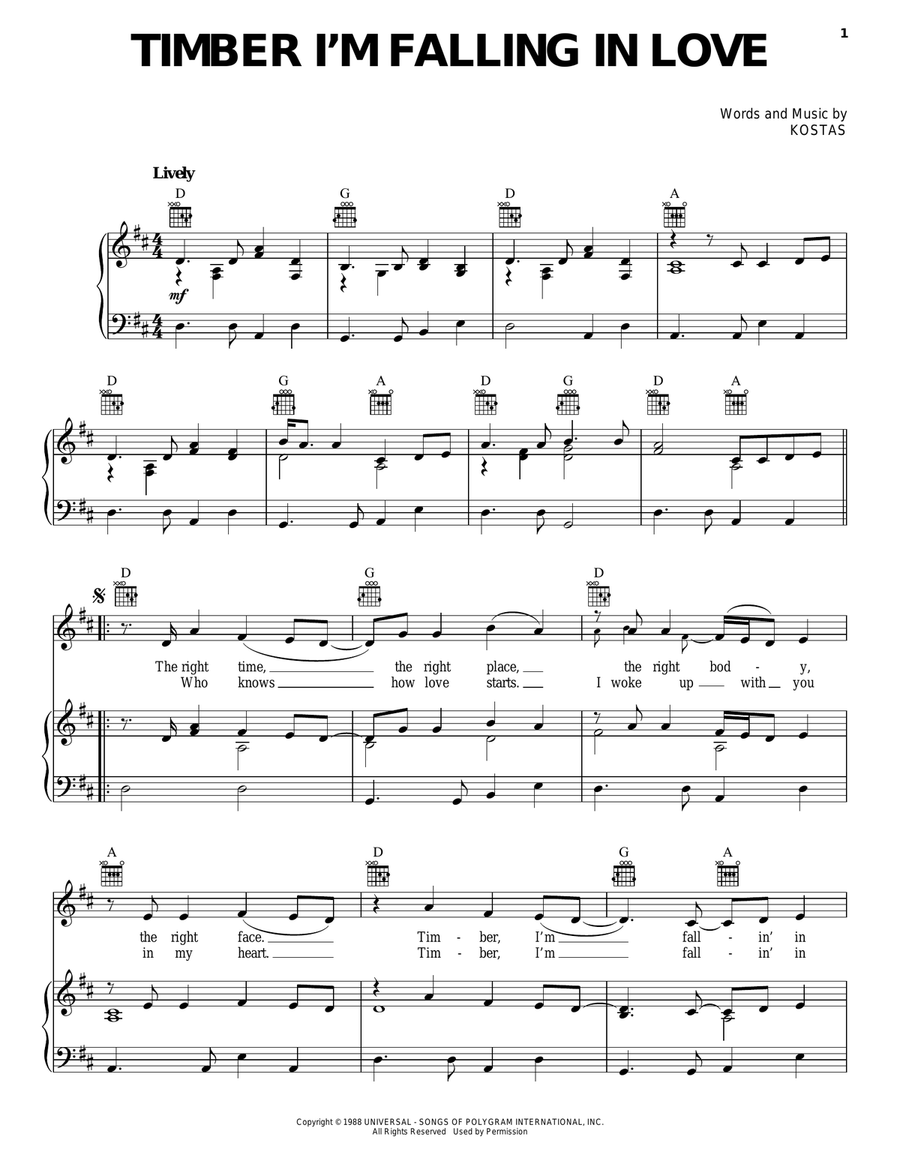 Timber I'm Falling In Love Piano, Vocal, Guitar scores gallery preview page 1