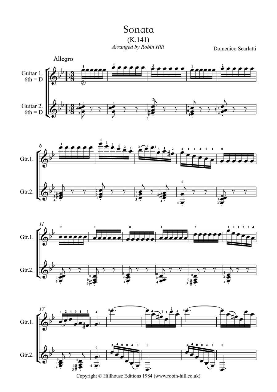 Sonata K.141 arranged for two guitars Acoustic Guitar scores gallery preview page 1