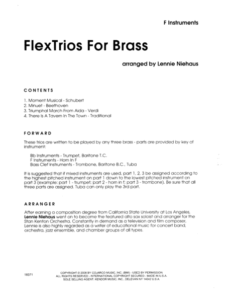 FlexTrios For Brass (Playable By Any Three Brass Instruments) - Horn in F