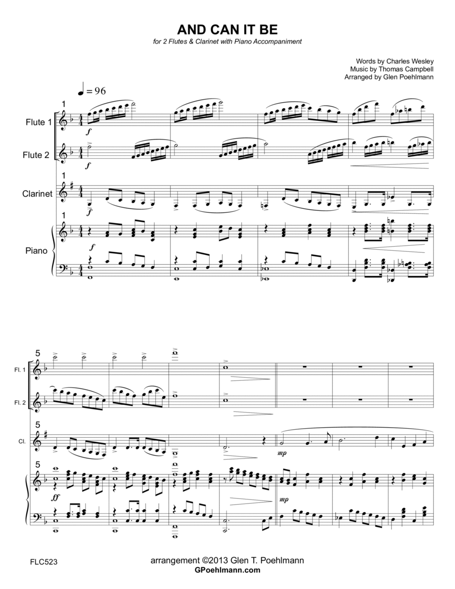 AND CAN IT BE - 2 FLUTES & CLARINET with Piano Accompaniment Small Ensemble scores gallery preview page 1