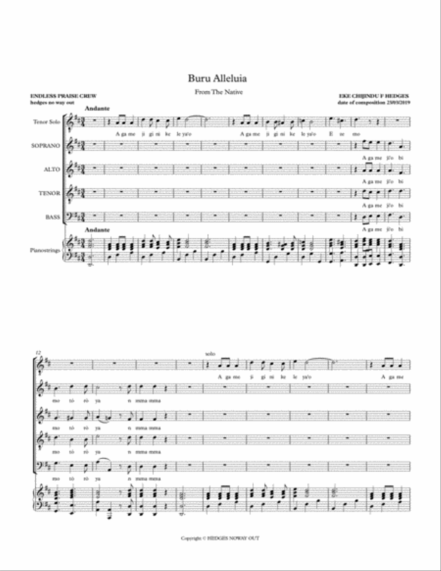 BURU ALLELUIA song 4-Part scores gallery preview page 2