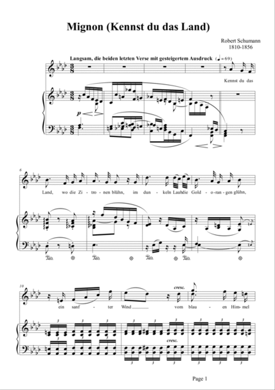 Schumann-Mignon(Kennst du das Land),Op.98a No.1 in f minor Schumann-Mignon(Kennst du das Land),Op.98a No.1 in f minor Voice scores gallery preview page 2