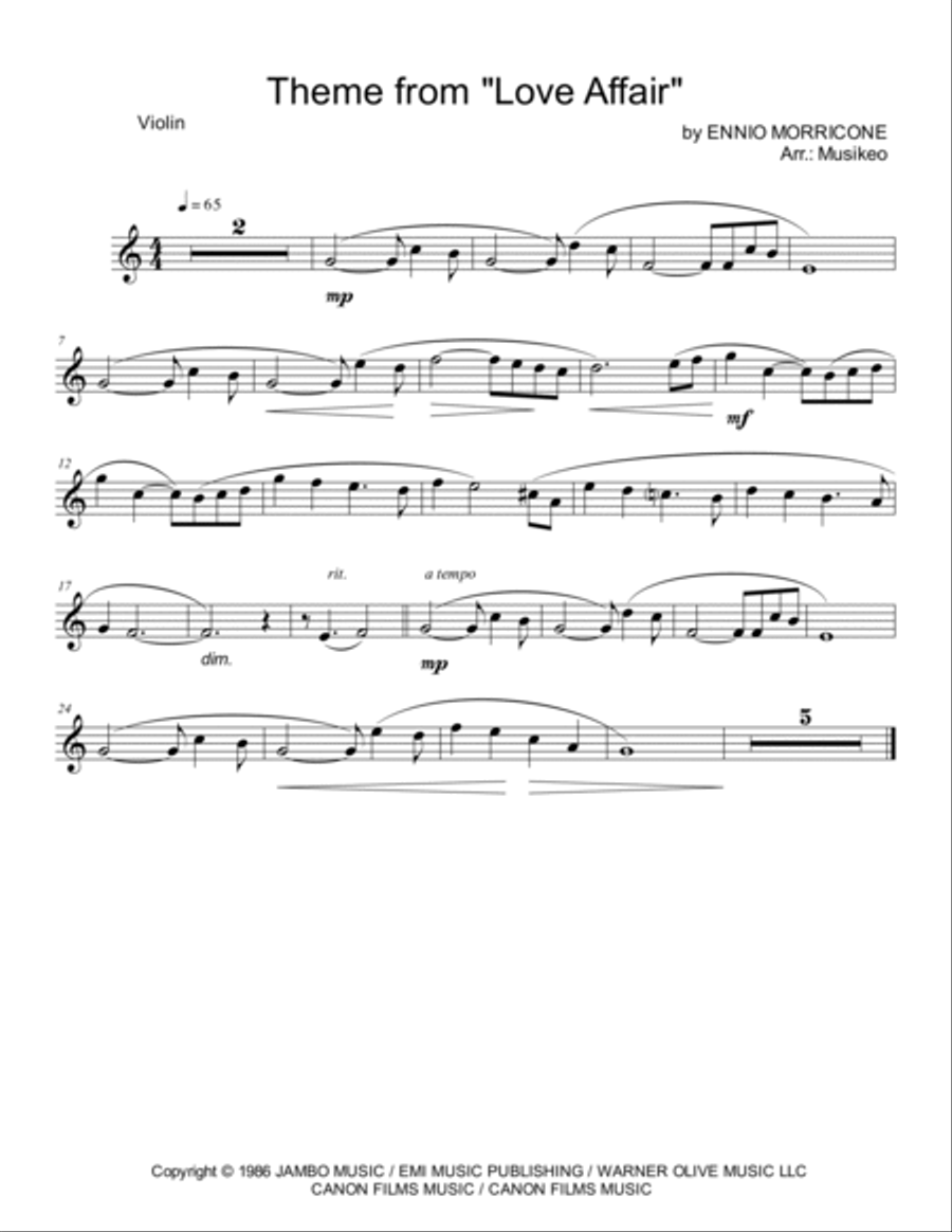 Love Affair (title Theme) Violin Solo scores gallery preview page 3