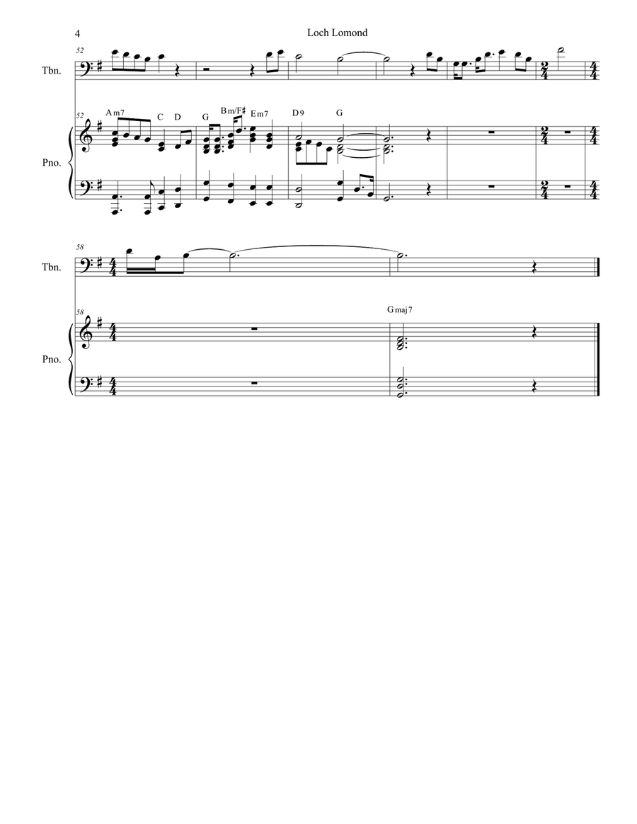 Loch Lomond (Trombone solo and Piano) Piano scores gallery preview page 4