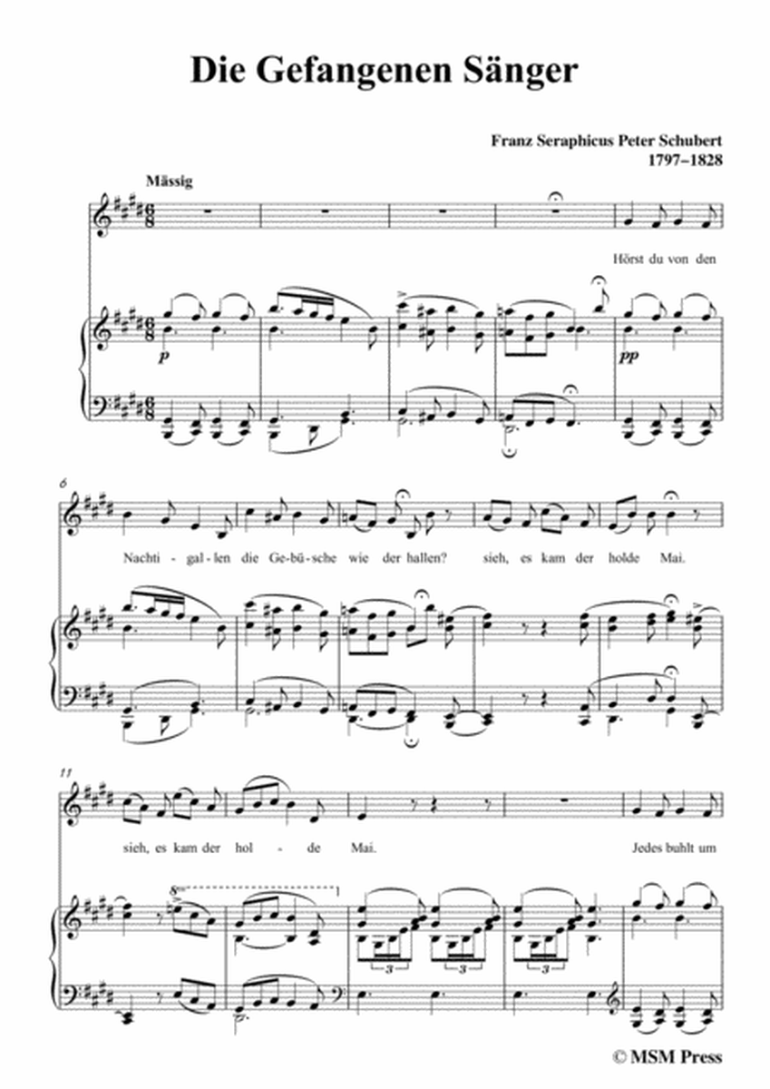 Schubert-Die Gefangenen Sänger,in E Major,for Voice&Piano image number null