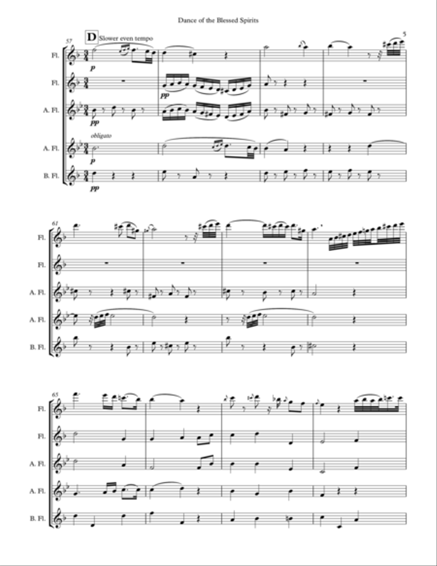 Dance of the Blessed Spirits for Flute Choir Woodwind Quintet scores gallery preview page 5