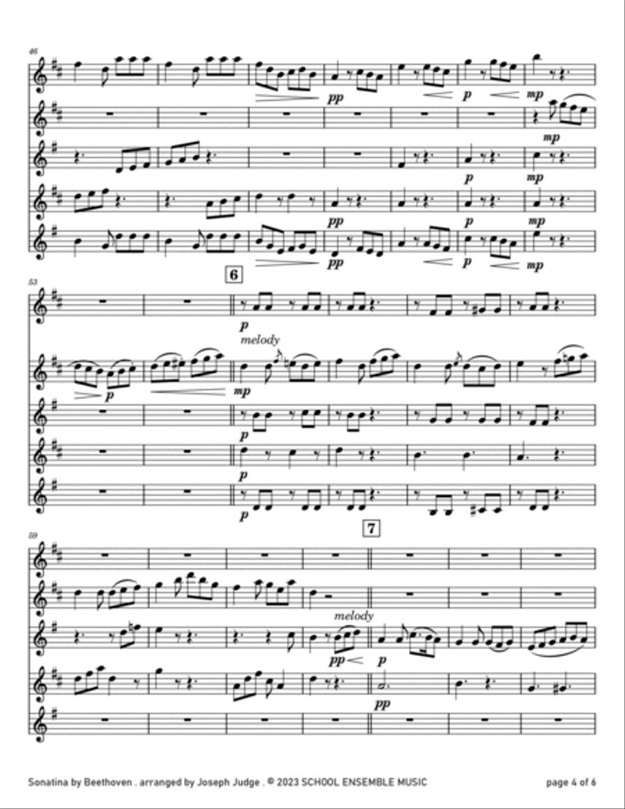 Sonatina by Beethoven for Saxophone Quartet in Schools Saxophone Quartet scores gallery preview page 4