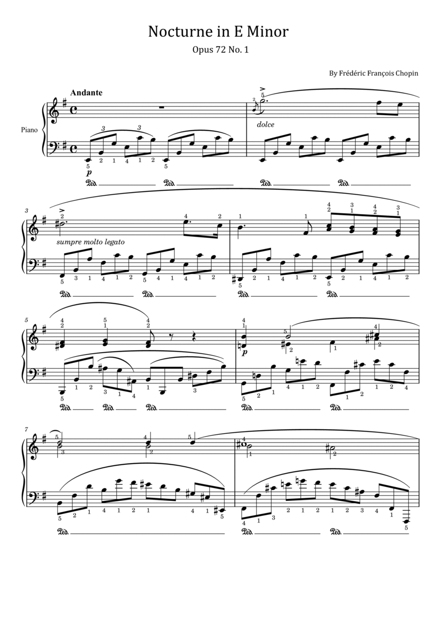 Chopin - Nocturne in E Minor - Op.72 No. 1 - Original With Fingered Piano Solo scores gallery preview page 1
