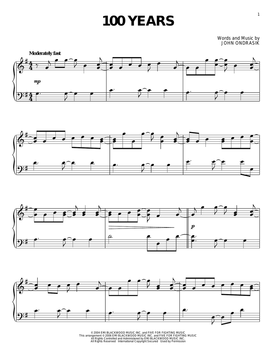 100 Years Piano Solo scores gallery preview page 1