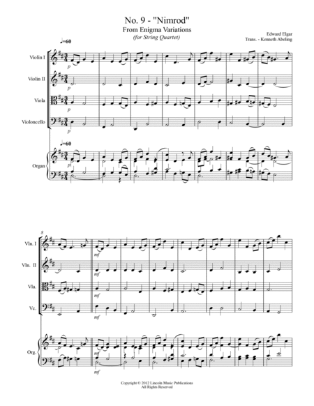 Elgar - Nimrod from Enigma Variations (for String Quartet) image number null