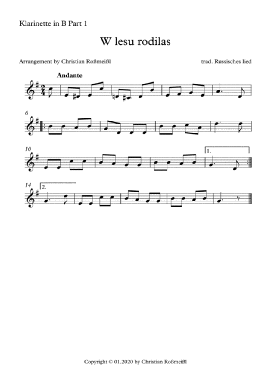 W lesu rodilas with Clarinetquartett Clarinet Quartet scores gallery preview page 3