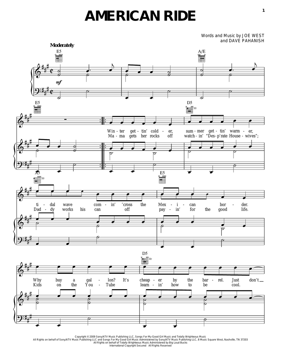 American Ride Piano, Vocal, Guitar scores gallery preview page 1