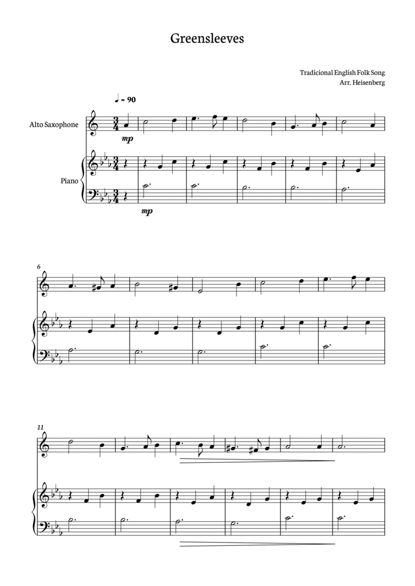 Greensleeves for Alto Sax with piano accompaniment image number null