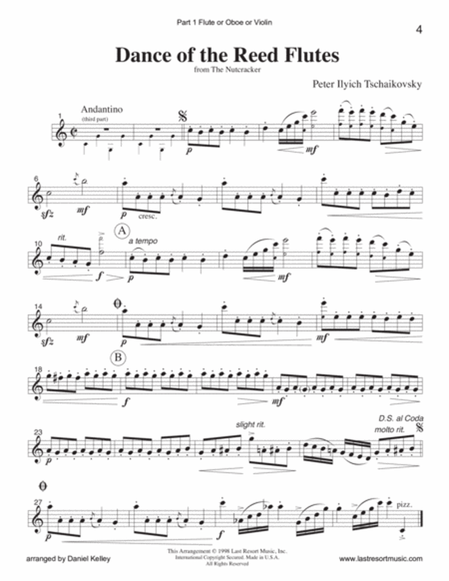 Dance of the Reed Flutes from the Nutcracker for Piano Trio (Violin, Cello & Piano)