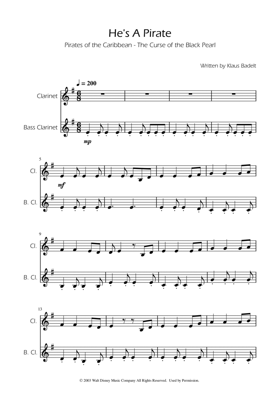 He's A Pirate Clarinet Duet scores gallery preview page 1