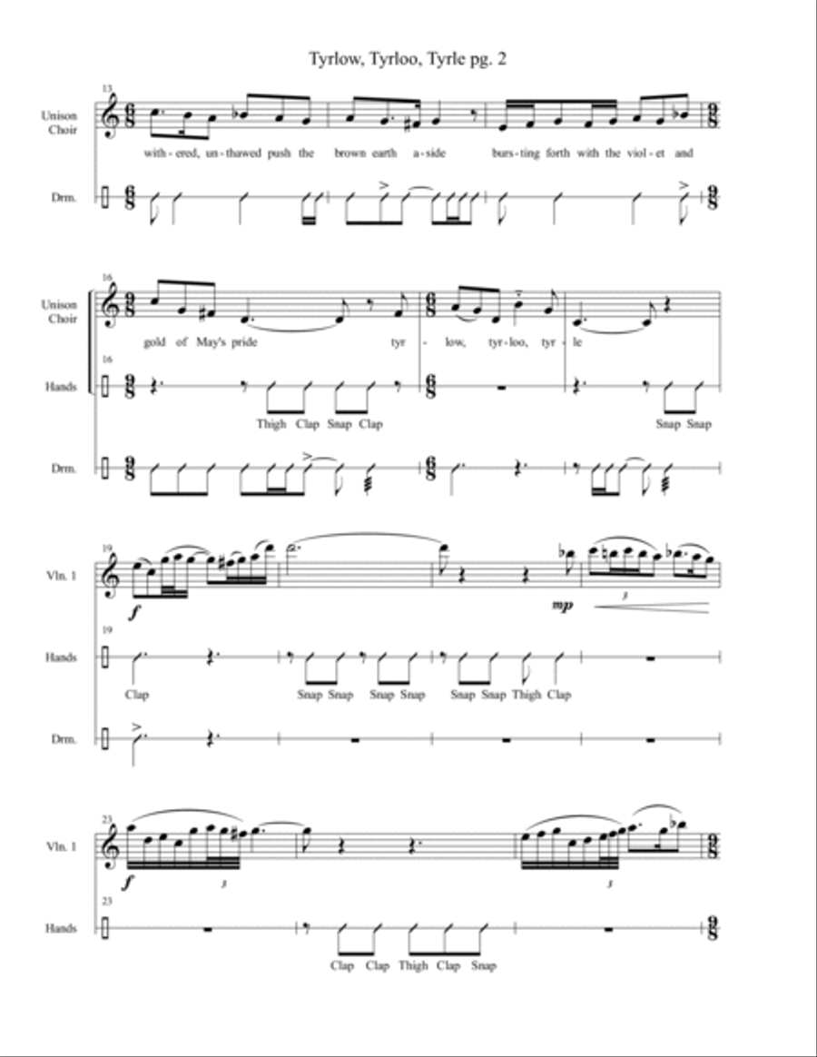 Tyrlow, Tyrloo, Tyrle : A Shepherd's Christmas Carol : SATB Choir, String Quartet and Hand Percussio 4-Part scores gallery preview page 2