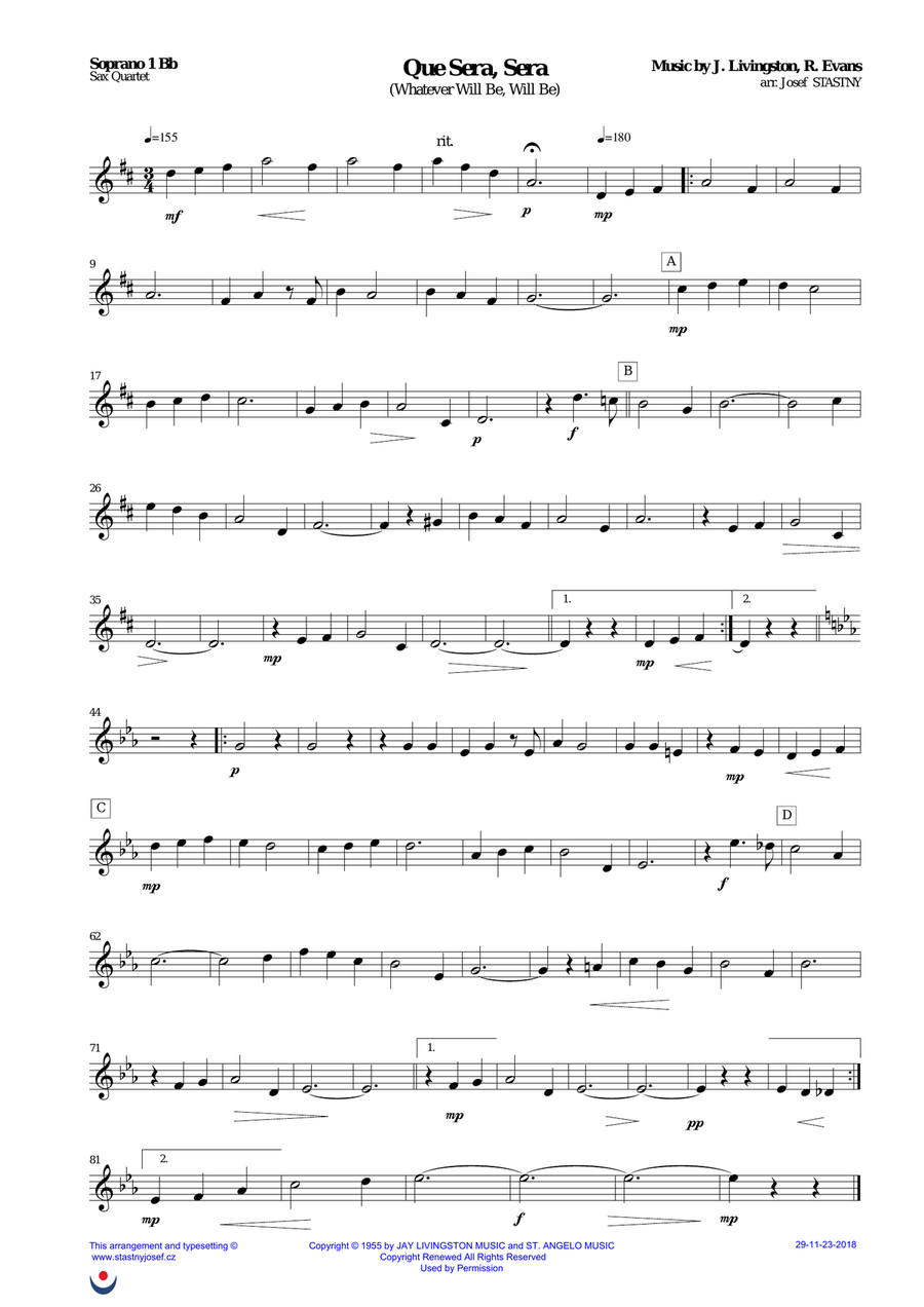 Que Sera, Sera (whatever Will Be, Will Be) Woodwind Quartet scores gallery preview page 3