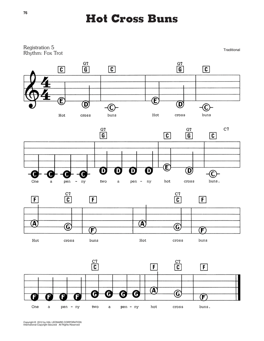 Hot Cross Buns Electronic Keyboard scores gallery preview page 1