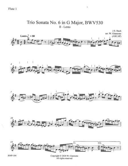 Bach - Trio Sonata No. 6 in G Major (BWV 530) - parts flute, oboe, bassoon image number null