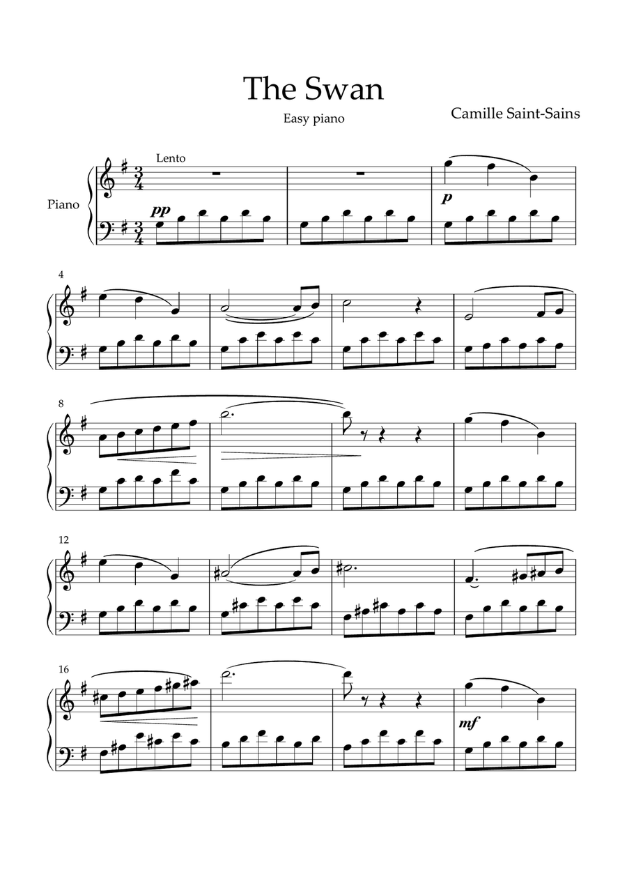 The Swan (easy piano) Easy Piano scores gallery preview page 1