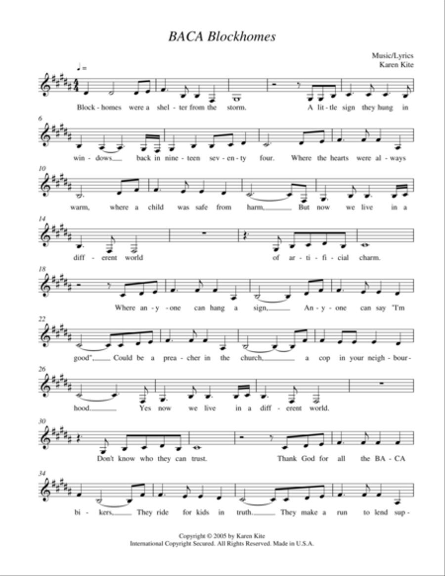 BACA Blockhomes Piano, Vocal, Guitar scores gallery preview page 1