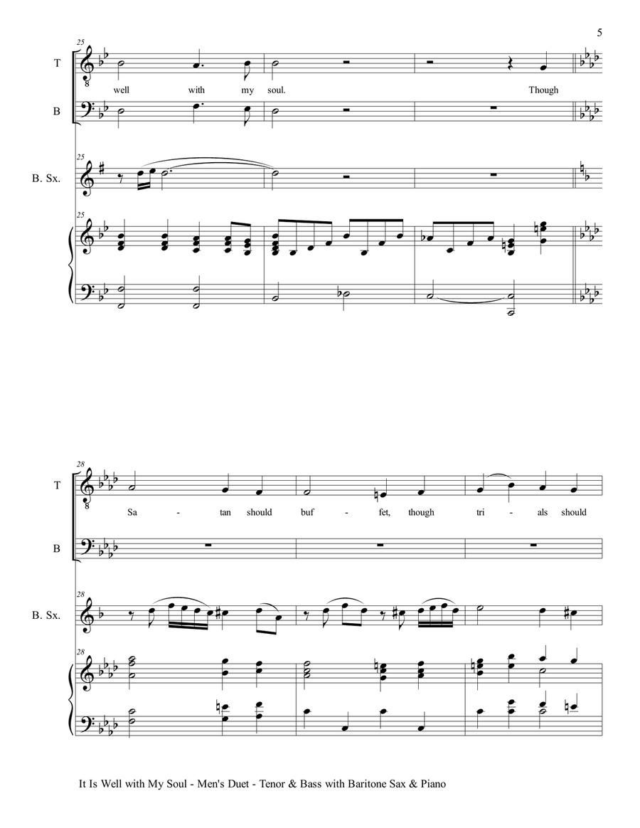IT IS WELL WITH MY SOUL (Men's Duet - Tenor Voice, Bass Voice) with Baritone Sax & Piano Small Ensemble scores gallery preview page 6
