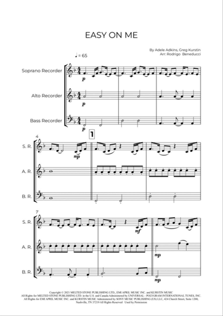 Easy On Me Soprano Recorder scores gallery preview page 2