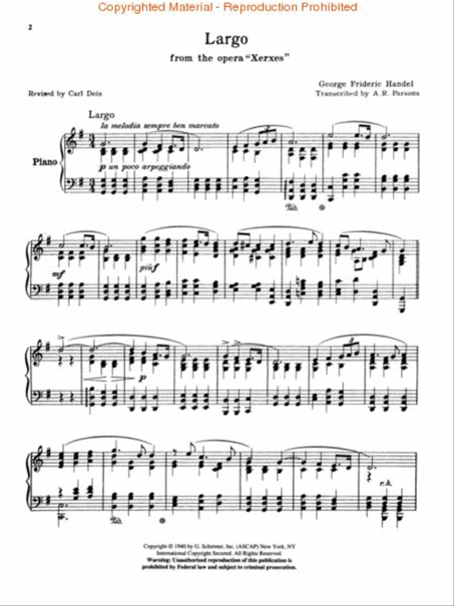 Largo (from Xerxes) Piano Solo scores gallery preview page 2
