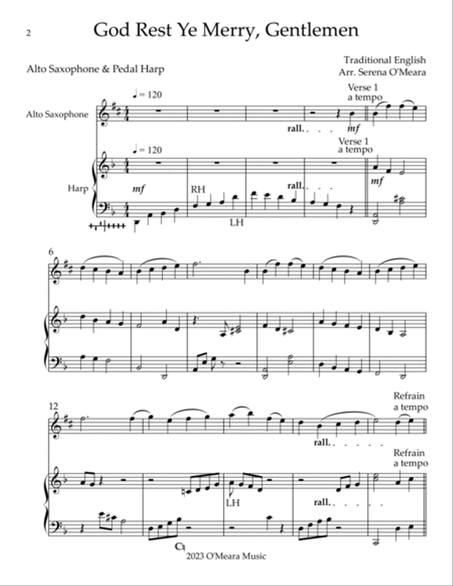 God Rest Ye Merry, Gentlemen, Duet for Eb Alto Saxophone & Pedal Harp Alto Saxophone scores gallery preview page 2