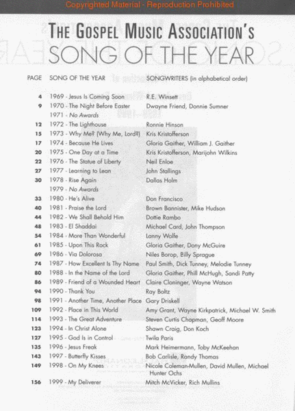 The Gospel Music Association's Song of the Year - 4th Edition