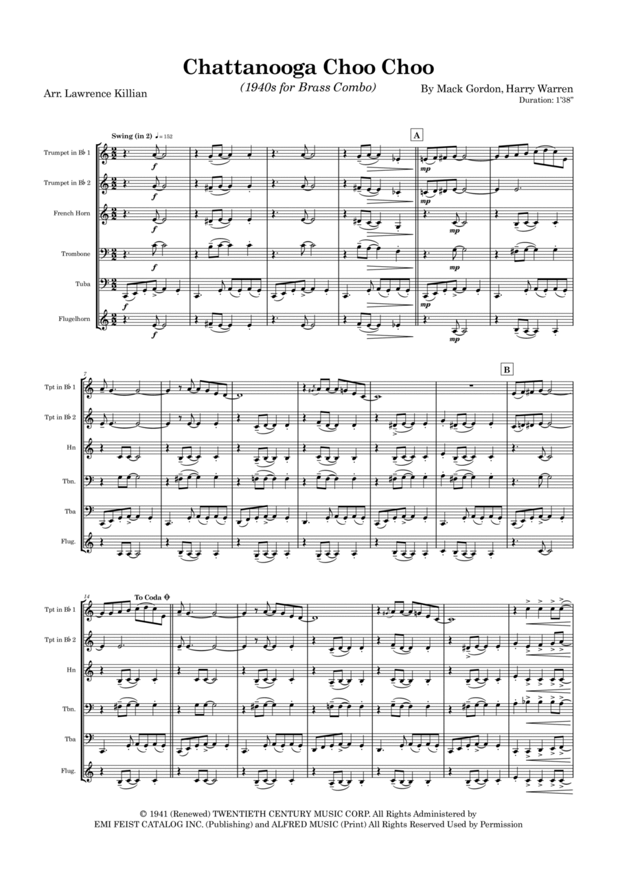 Chattanooga Choo Choo Brass Quintet scores gallery preview page 1