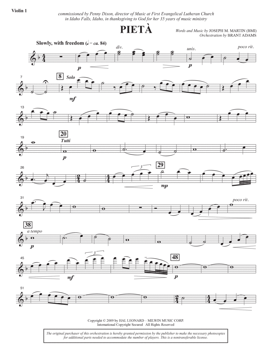 Pietà - Violin 1 Pietà - Violin 1 Choir scores gallery preview page 1