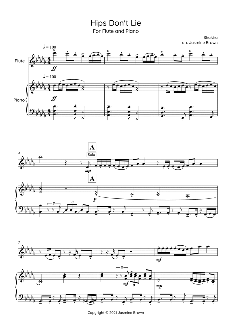 Hips Don't Lie Flute Solo scores gallery preview page 1