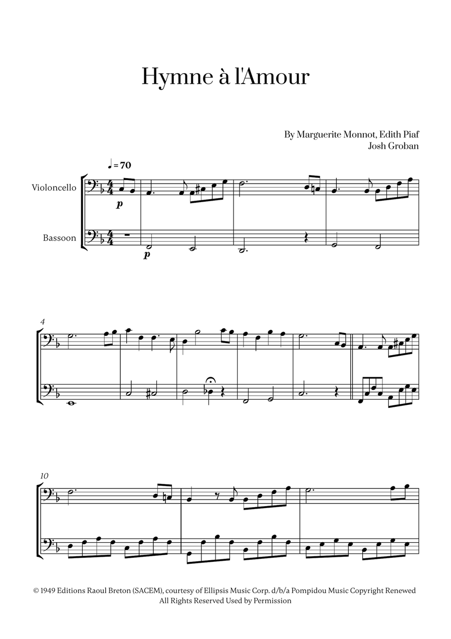 Hymne A L'amour Bassoon scores gallery preview page 1