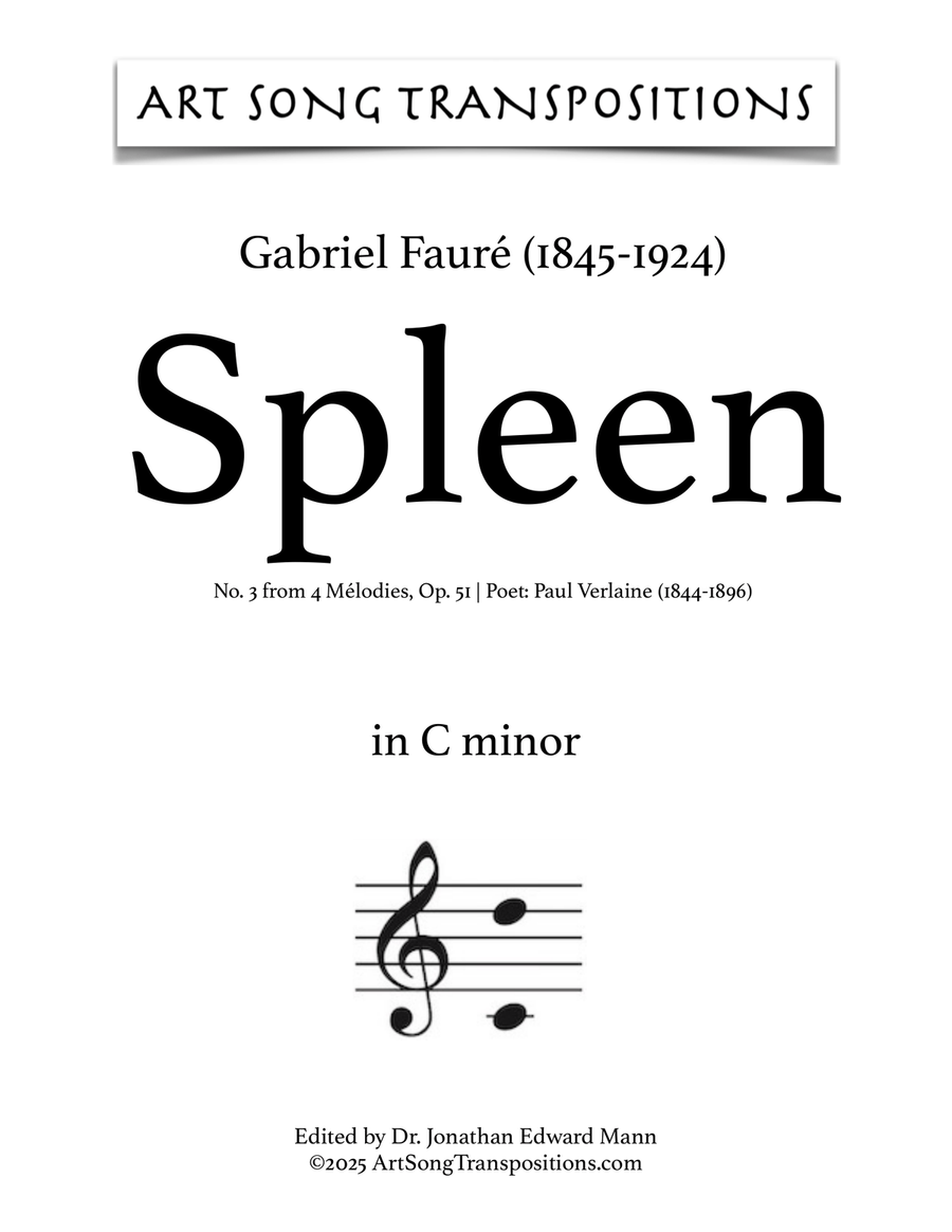 FAURÉ: Spleen, Op. 51 no. 3 (transposed to C minor) Piano, Vocal scores gallery preview page 1