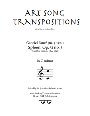 FAURÉ: Spleen, Op. 51 no. 3 (transposed to C minor)