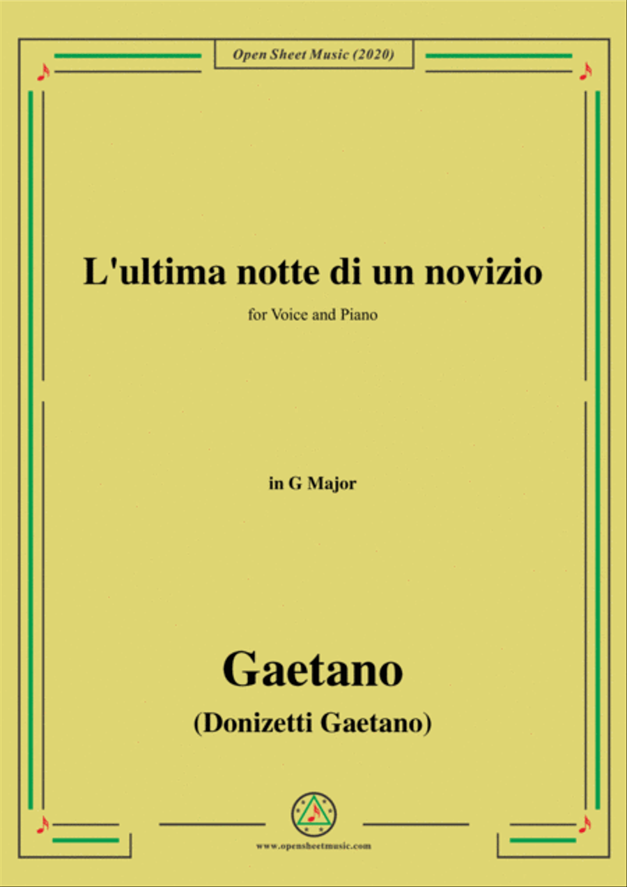 Donizetti-L'ultima notte di un novizio,in G Major,for Voice and Piano Voice Solo scores gallery preview page 1