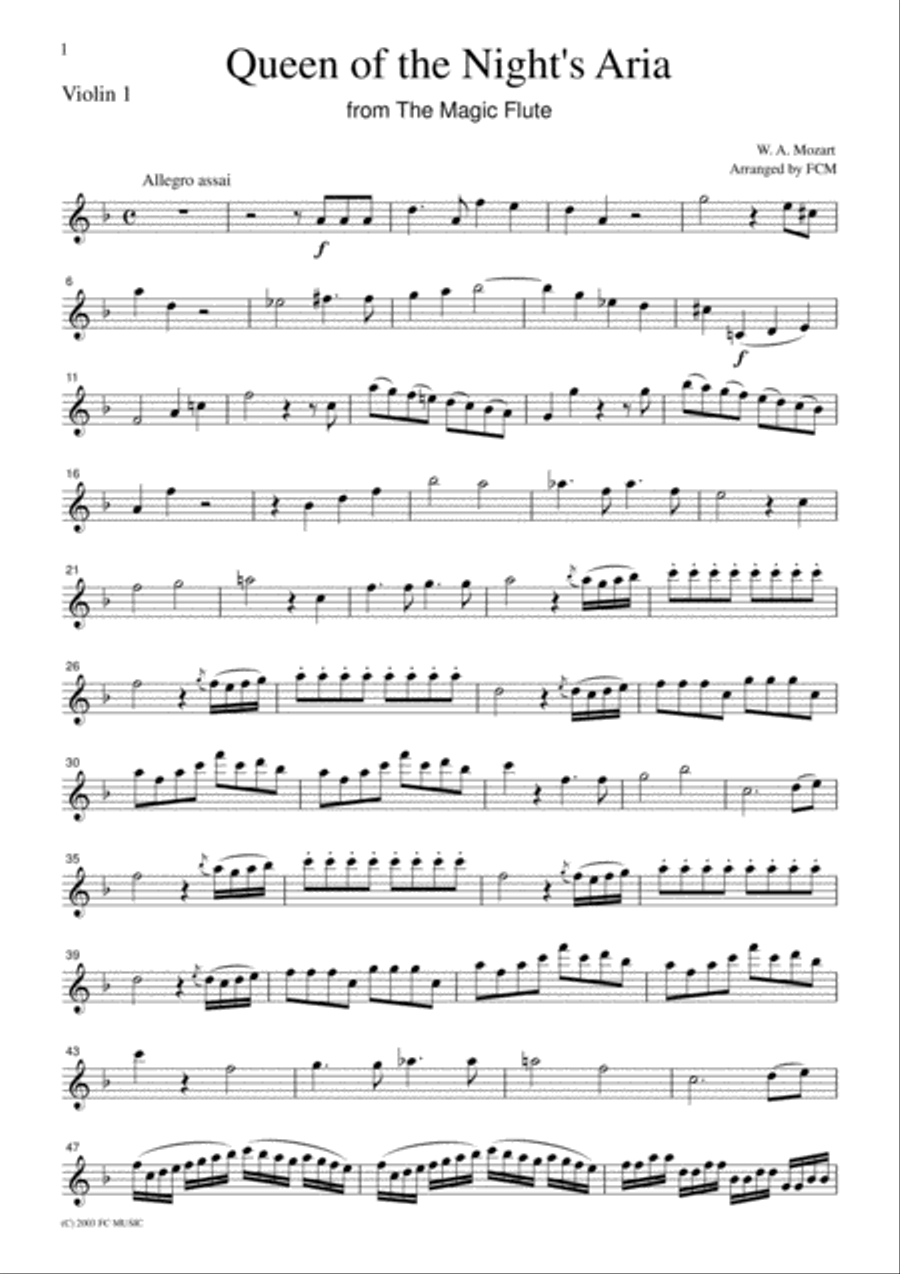 Mozart Queen of the Night's Aria from The Magic Flute, for string quartet, CM006 String Quartet scores gallery preview page 3